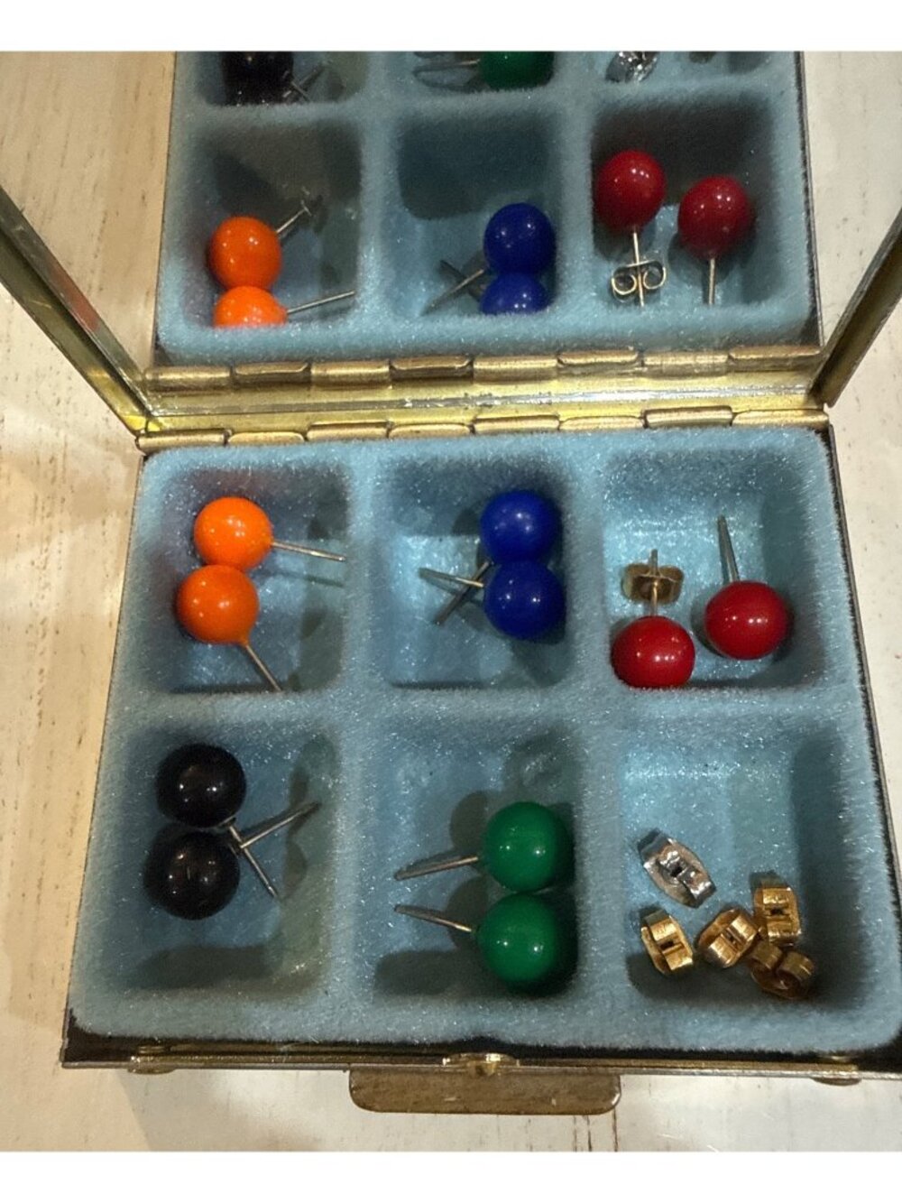 5-Vintage Gold-Tone Pierced Earrings Caddy With Multi-Color Stud Earrings Organi